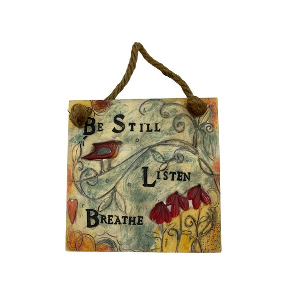 6" Square Wall Plaque “Be Still, Listen, Breathe” Home Decor - Picture 1 of 2